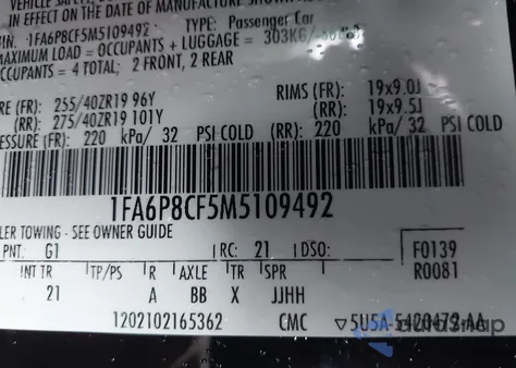 2021 Ford Mustang Gt Fastback из США, поврежденный, VIN 1FA6P8CF5M5109492